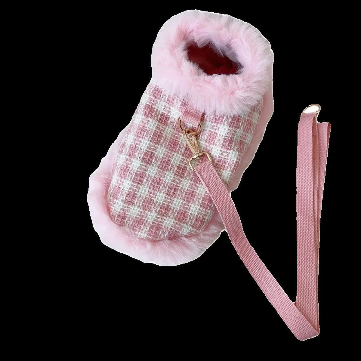Pink polyester pet cloak set with beret and traction rope for small cats and dogs