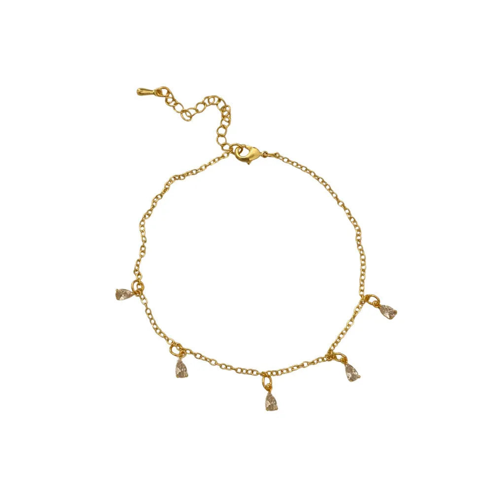 Women's zircon jewellery set with geometric pendant necklace, matching earrings, and anklet