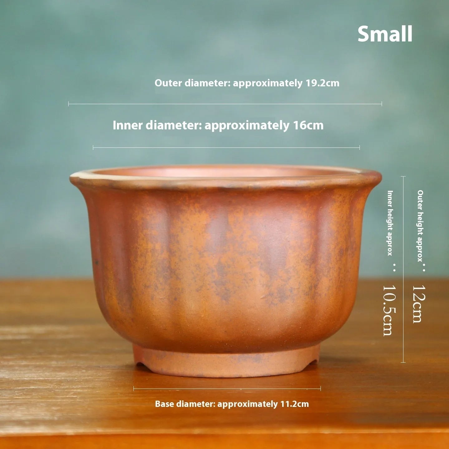 Antique carved ceramic flower pot with wood burning finish for indoor bonsai display