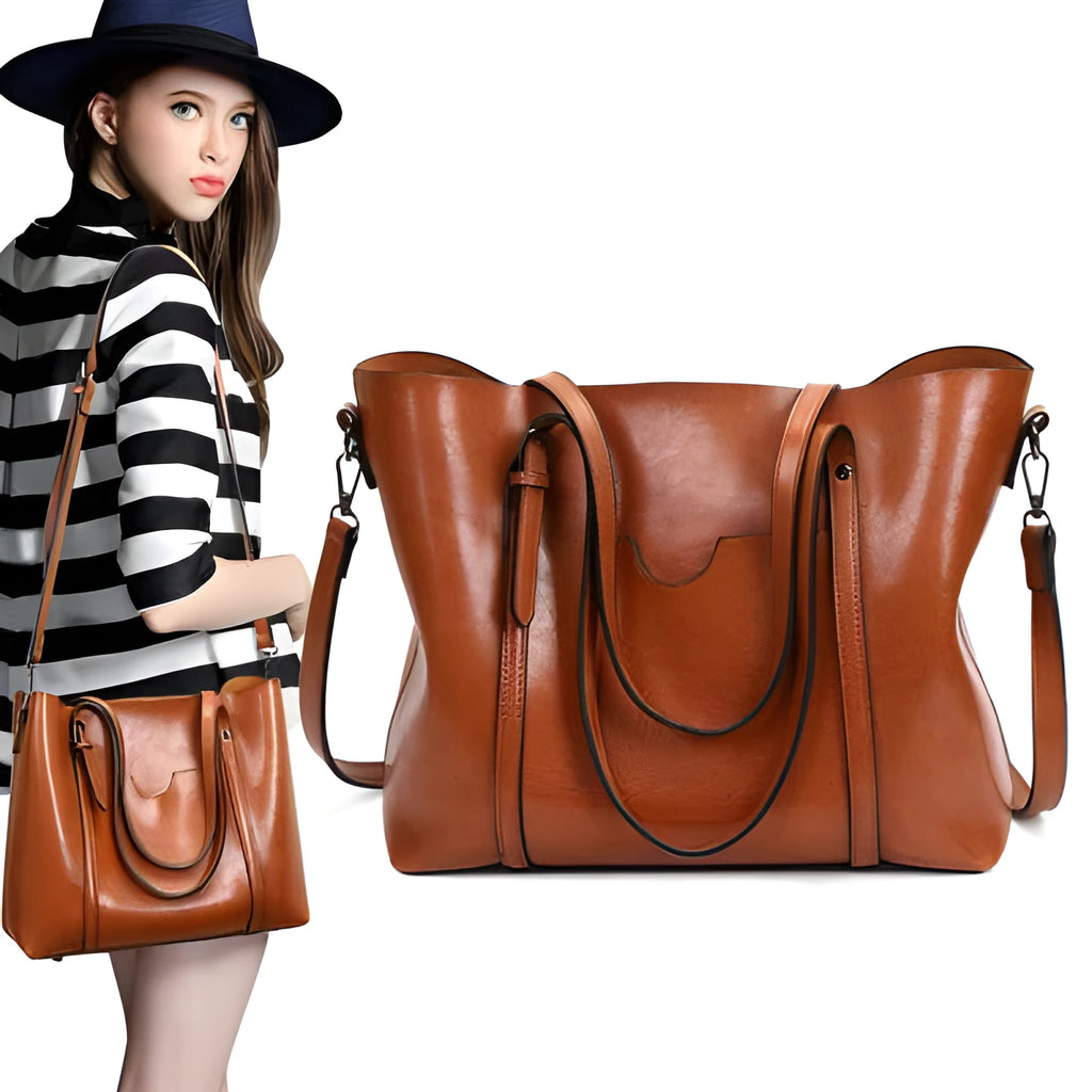 Retro messenger bag for women in PU leather with shoulder strap, showing large main compartment