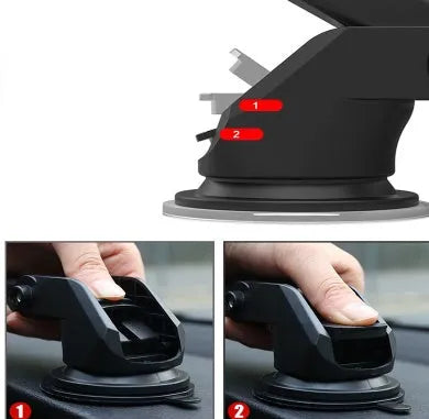 Universal car phone bracket with telescopic long rod mounted on car dashboard holding smartphone