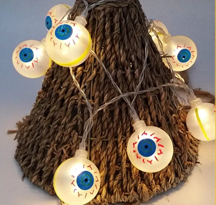 Halloween LED string lights with pumpkin, ghost and bat pendants on 1.2 metre battery-powered cord