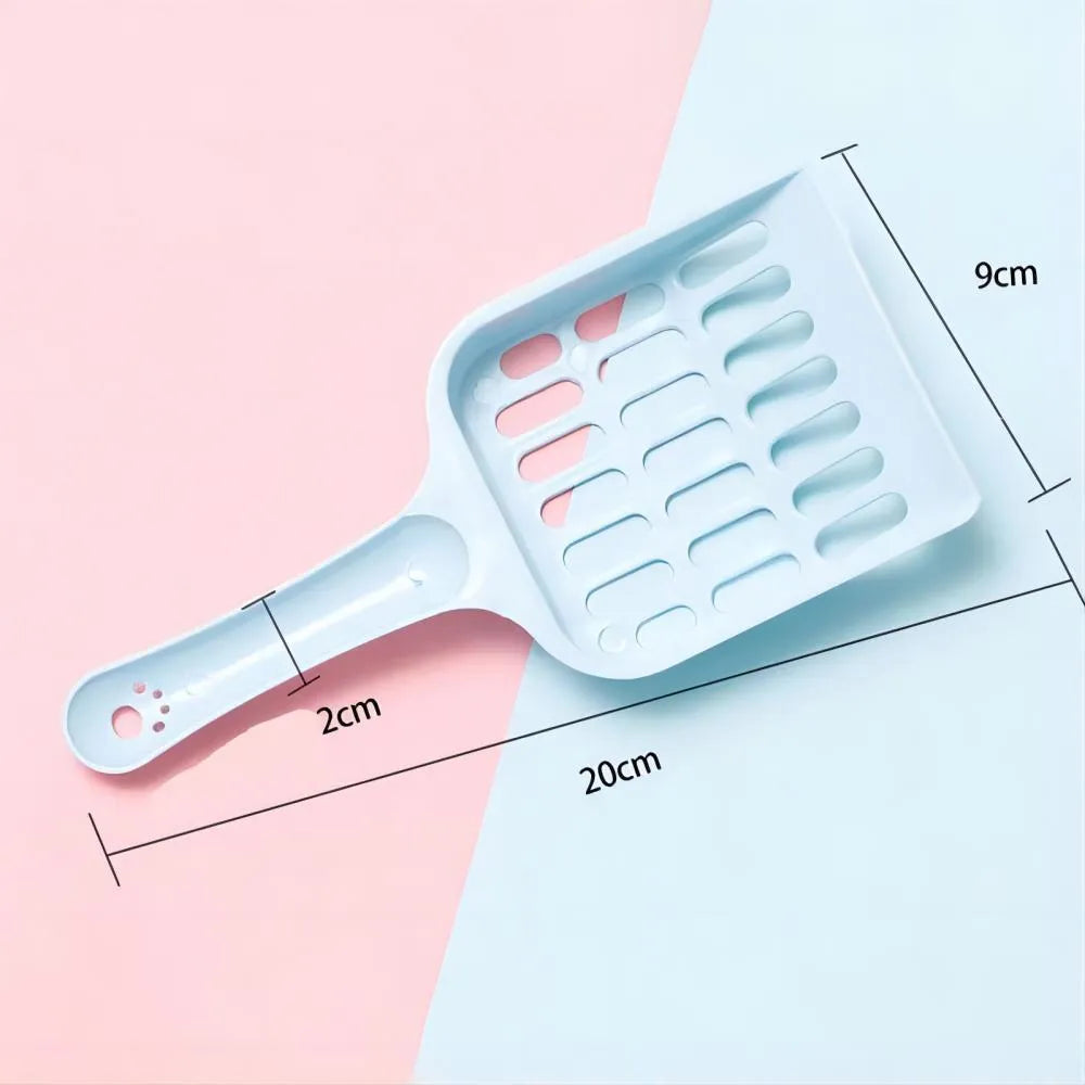 Plastic cat litter scoop measuring 20cm long with blue, green and pink colour options