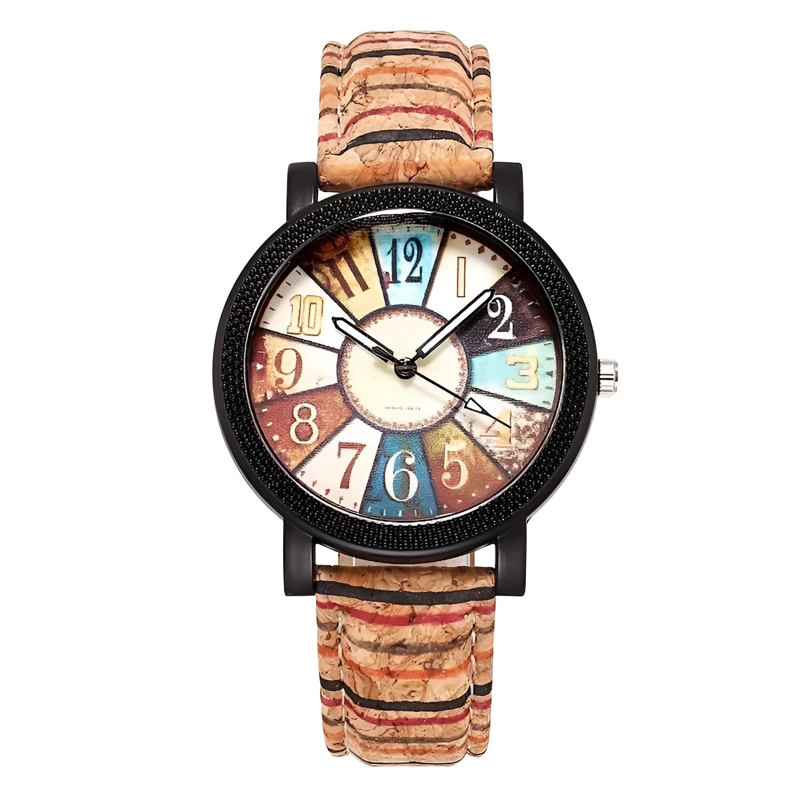 Women's vintage leather wrist watch with round 37mm dial and stainless steel buckle