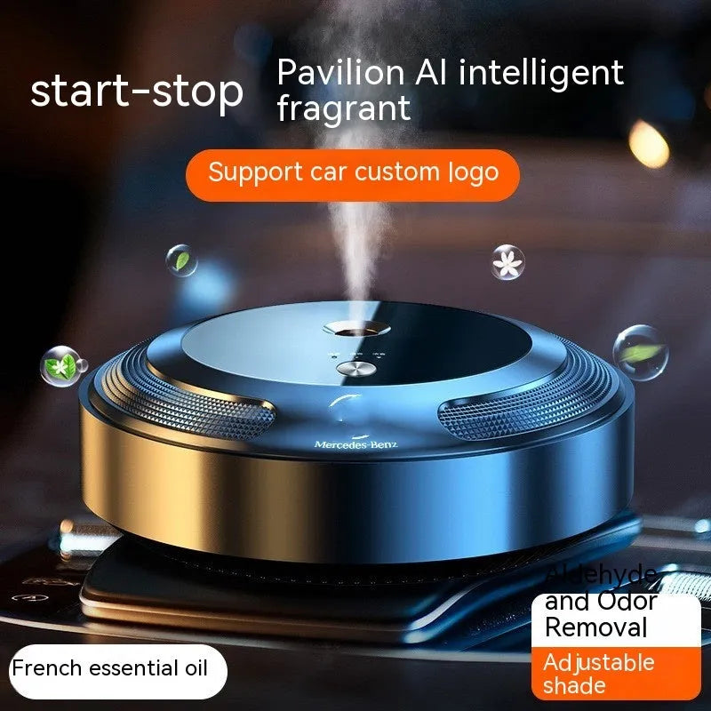 Car air freshener with zinc alloy shell and automatic spray function, 89mm by 35mm dimensions