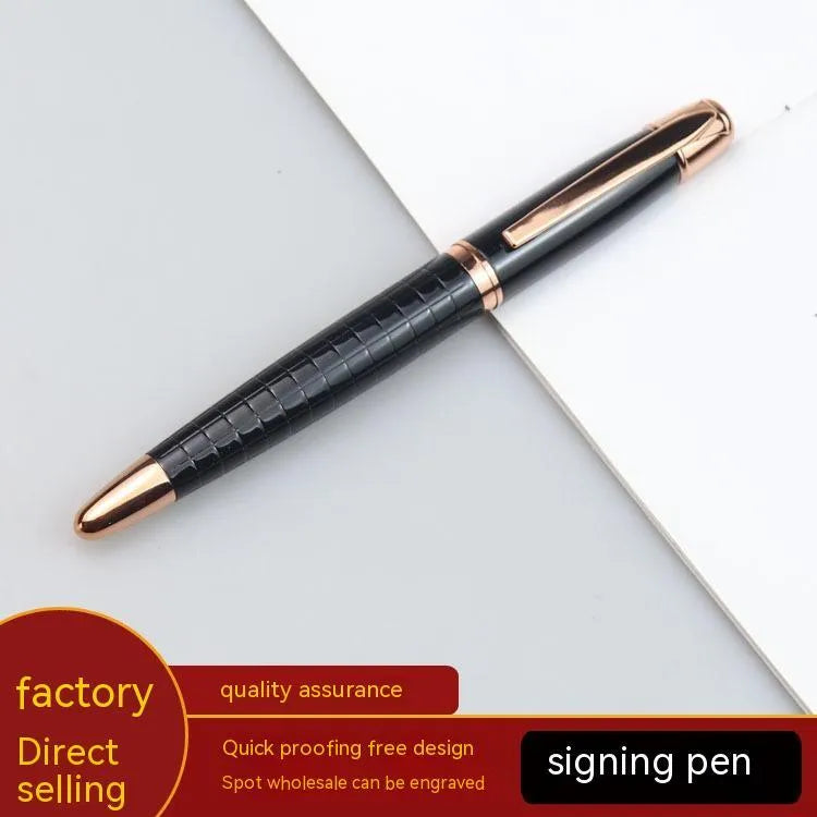 Gun grey metal roller pen showing 13.5cm length and 1.3cm diameter with black or blue ink options