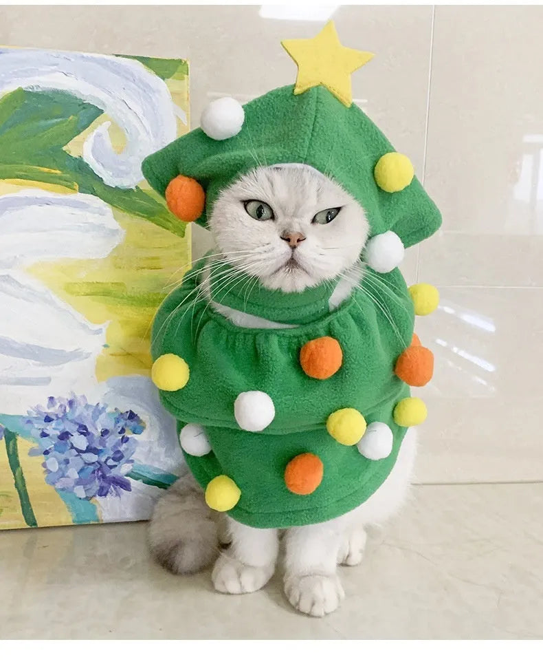 Green Christmas tree pet costume for dogs and cats, polyester, average size, one piece