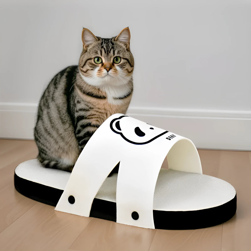 White corrugated paper cat scratch board with slipper-style design for pet scratching