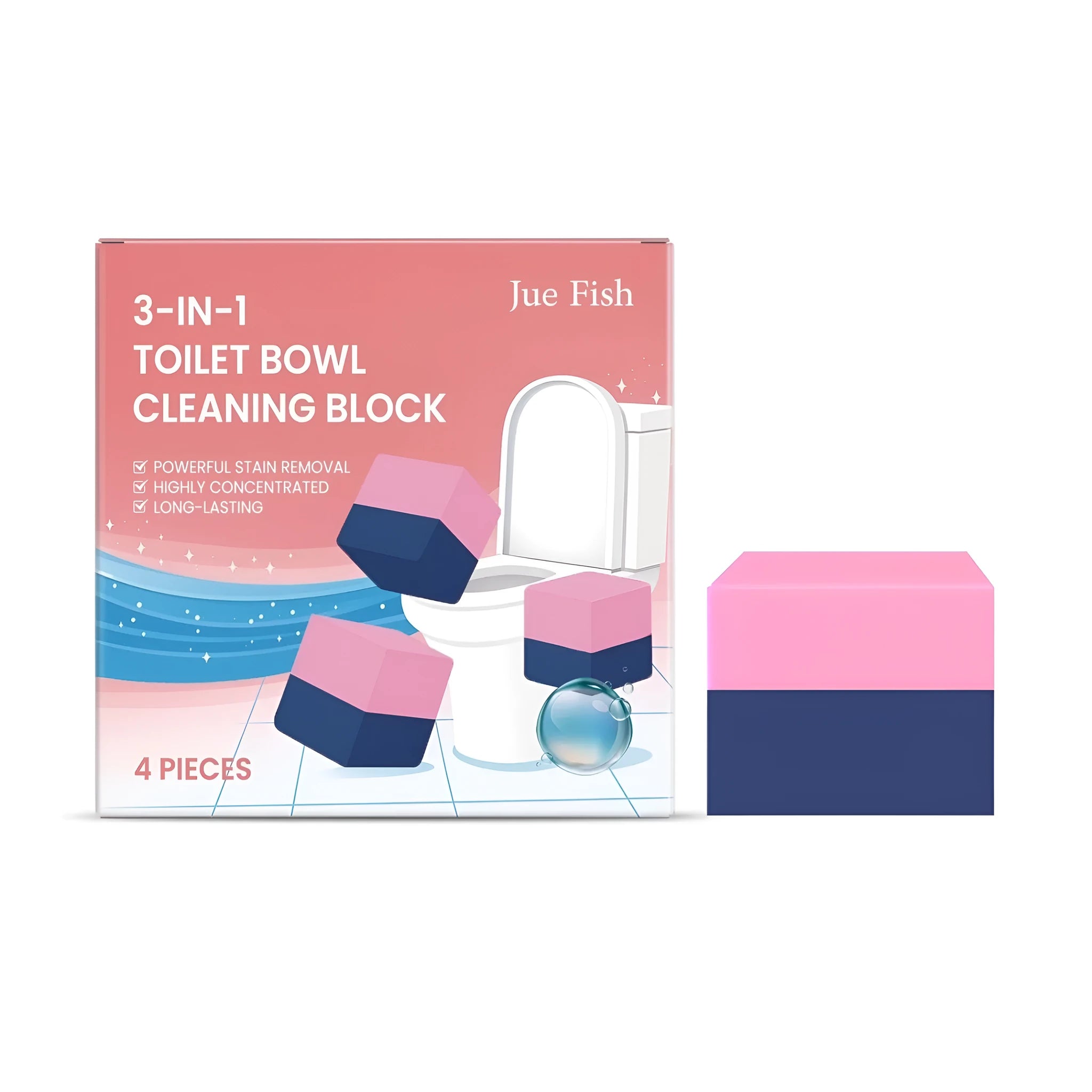 Four toilet cleaning blocks for automatic cistern, bowl and rim cleaning