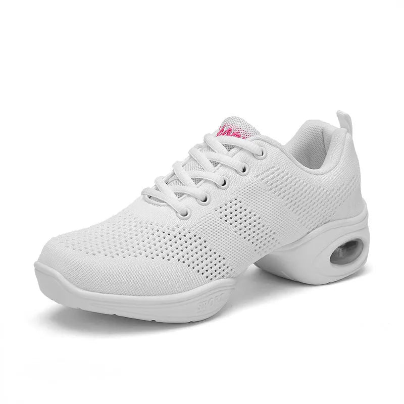 Women's breathable fly woven mesh dance shoes with soft PU sole in multiple colour variations