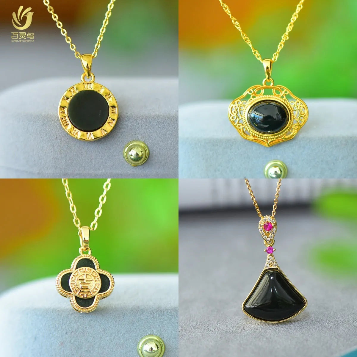 Natural Hetian Jade flat pendant with copper inlay on necklace chain