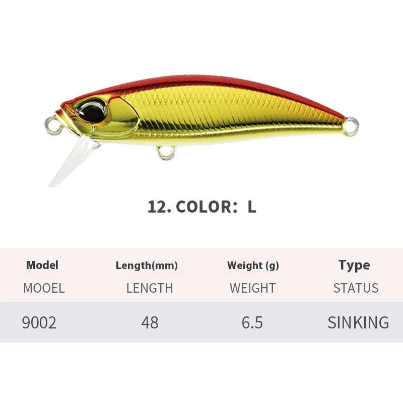 Japanese submerged mino hard plastic fishing lure, 48mm long, for mandarin fish and snakehead.