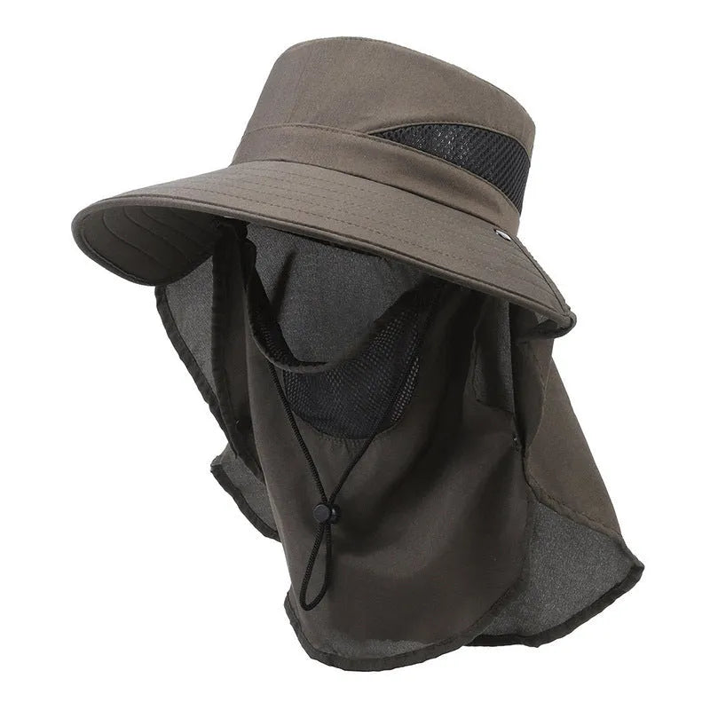 Men's adjustable wide-brim fisherman sun hat in polyester fabric