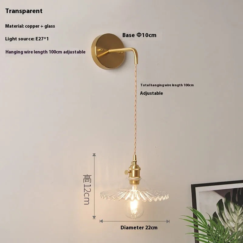 Retro copper and glass lotus wall lamp in six colour options, diameter 22cm.