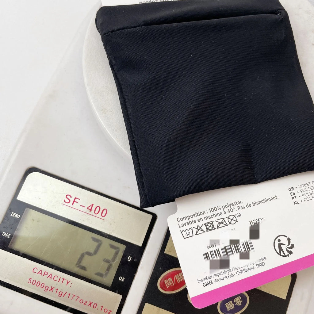 Adjustable fabric armband phone holder for wrists, shown with strap and 10x10.5cm phone compartment.