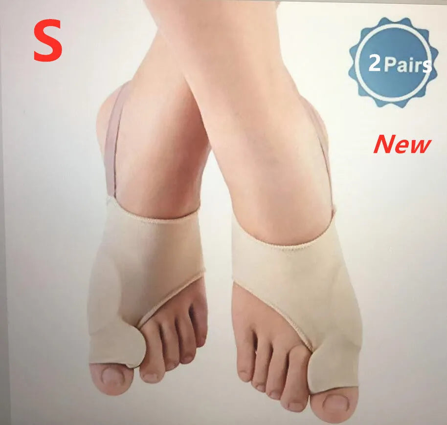 Corrective bunion sock with grey gel pad and silicone toe separator on a stretch fabric base.