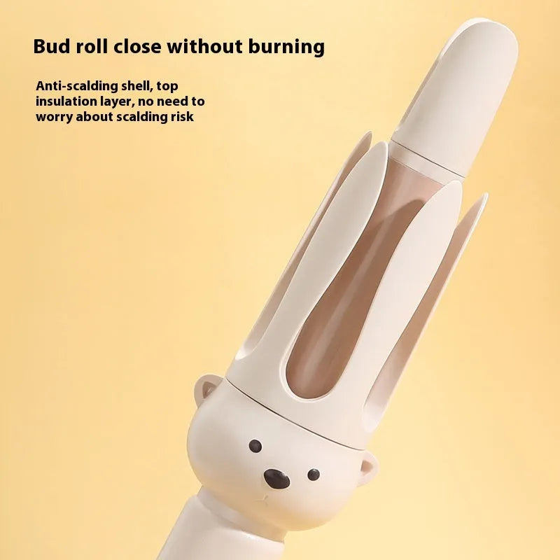 Beige automatic hair curler with negative ion technology and lazy curling function
