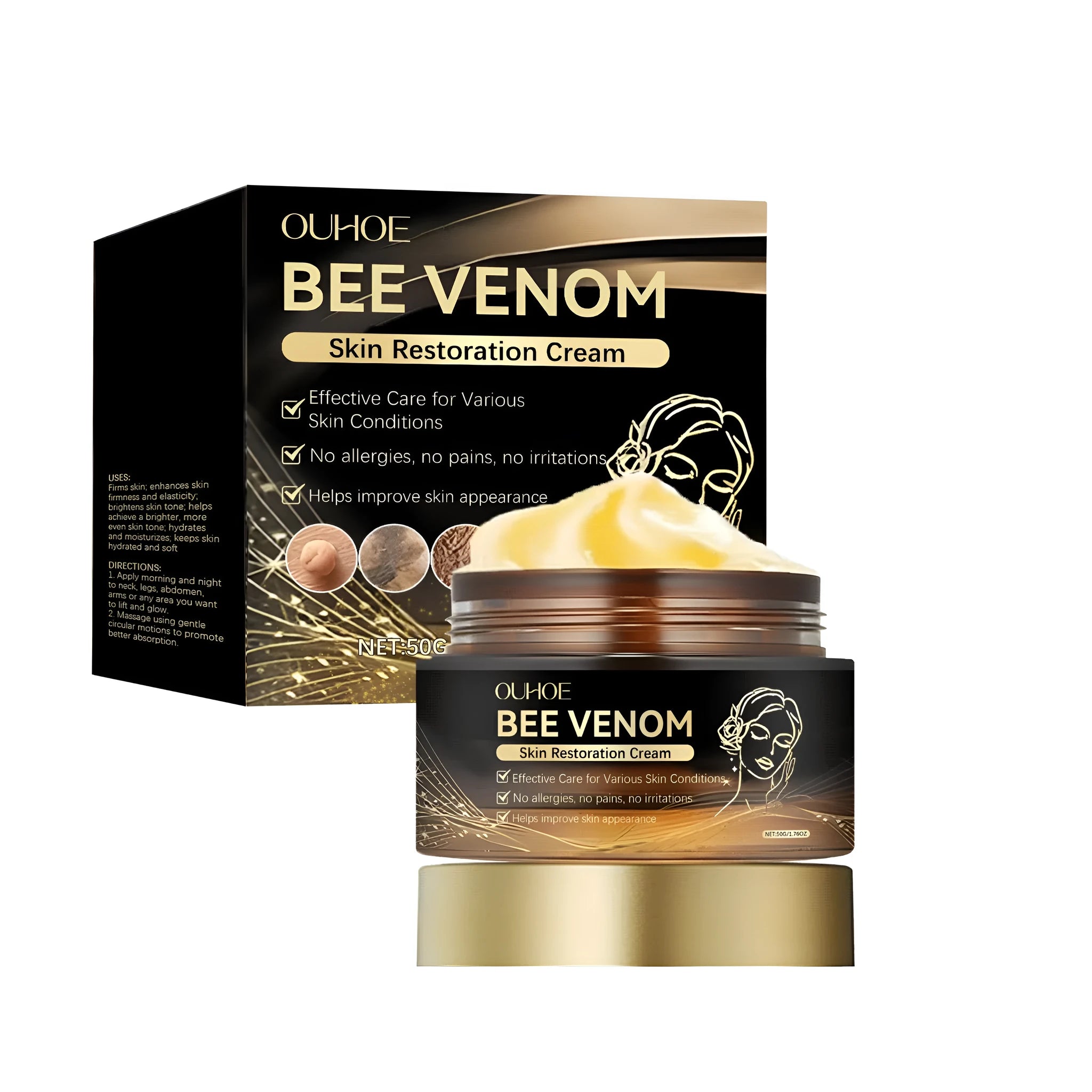 50g jar of skin repair cream with bee venom and acetyl hexapeptide-8 ingredients
