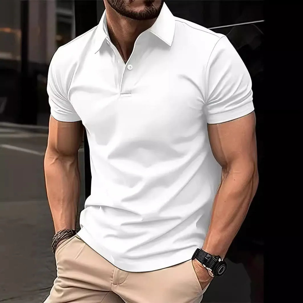 Men's slim fit solid colour cotton blend short sleeve button down shirt
