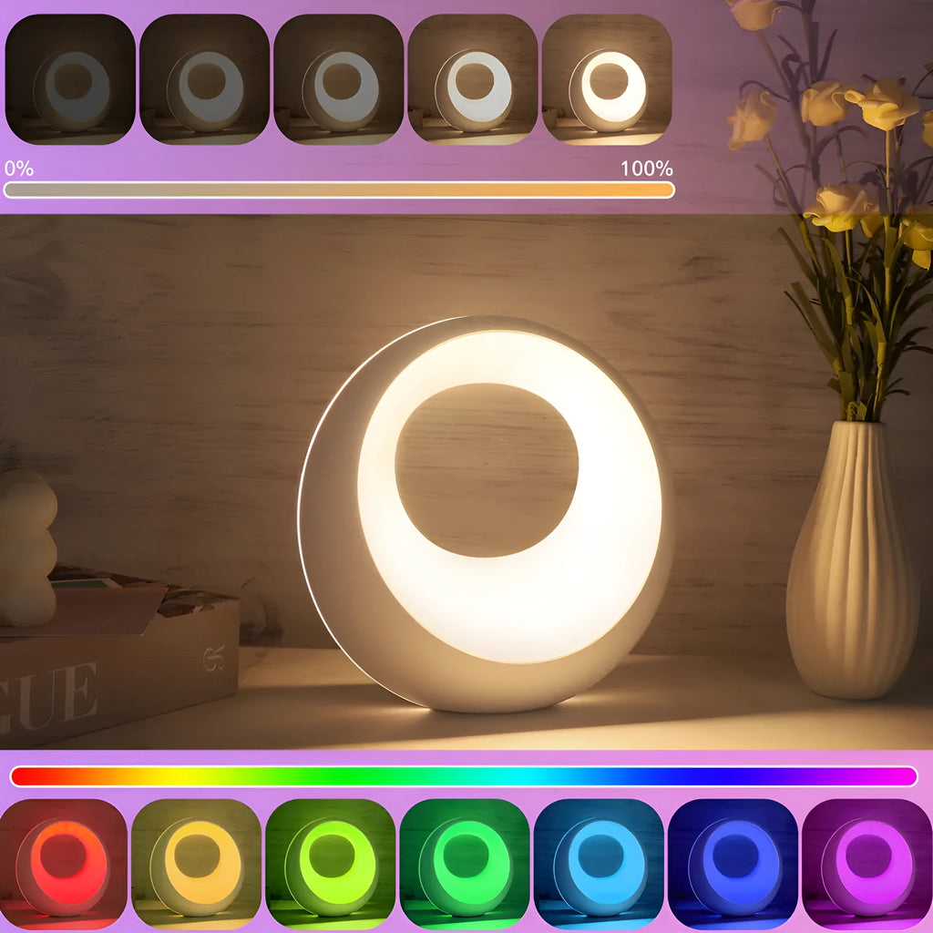 Creative Touch small RGB colour changing desk lamp with remote control on wooden desk