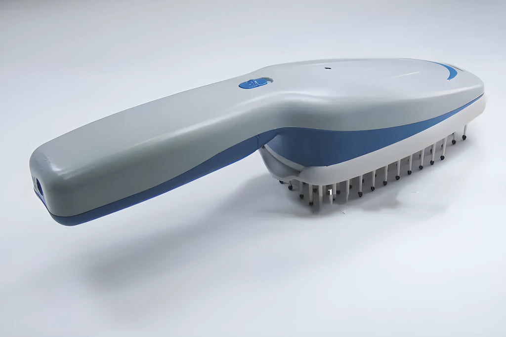 Pet comb with air purification function showing removable brush head and 78 comb teeth.