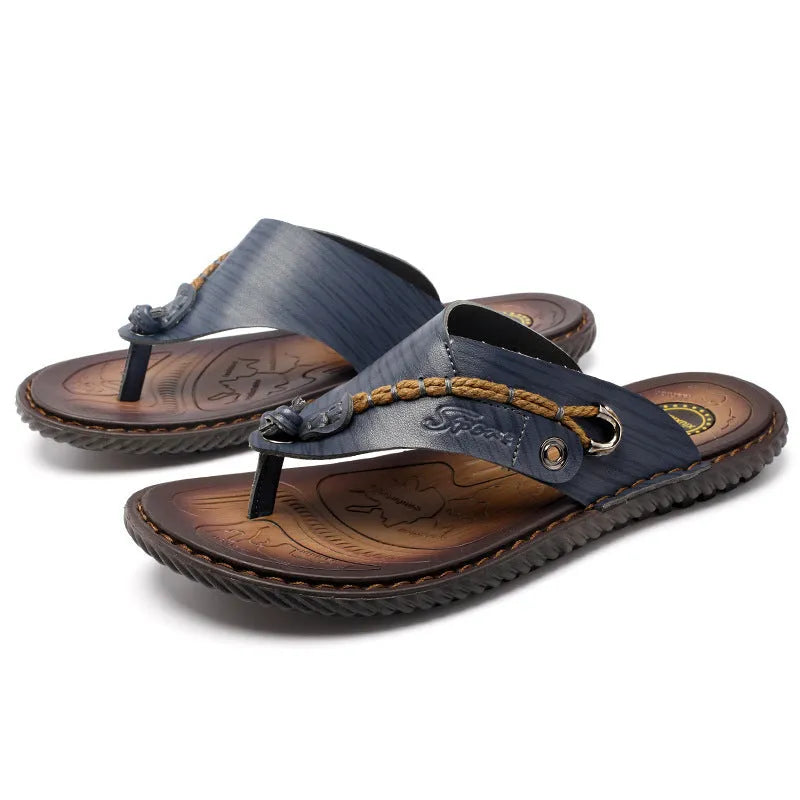 Men's black casual slippers with a non-slip sole and PU leather upper.