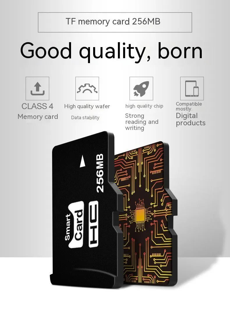 A single 256MB TF series memory card with dimensions 11mm by 15mm by 1mm.