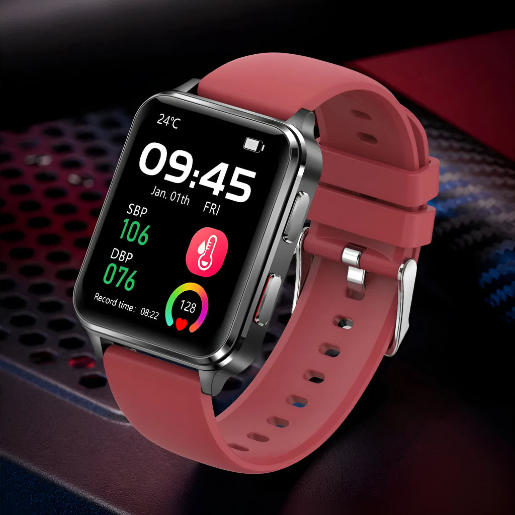 Multi-sport smart watch with 1.70-inch tempered glass screen and silicone wristband showing heart rate display