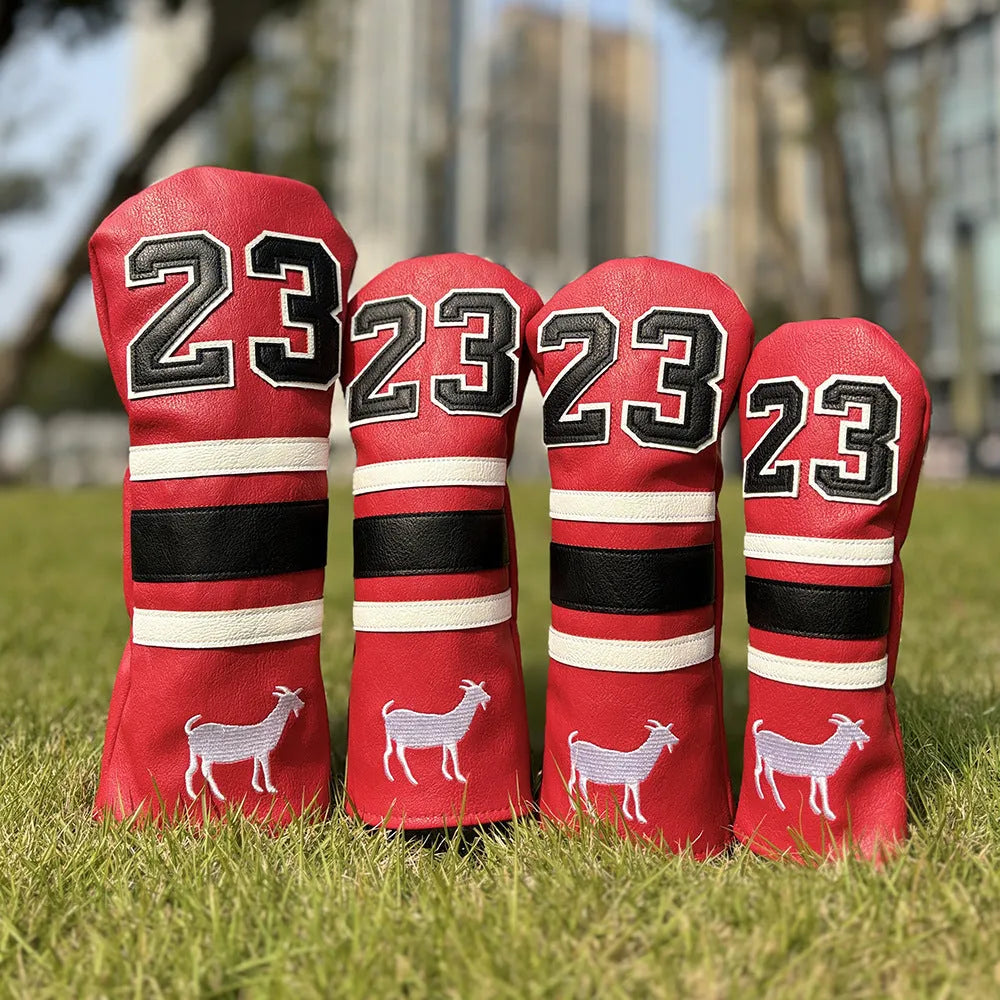 Ram No 1 fairway wood and square putter headcover set in black, red, white, or yellow PU material.