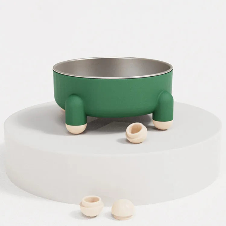 Stainless steel pet bowl with non-slip anti-overturn base in green, pink and white colour options