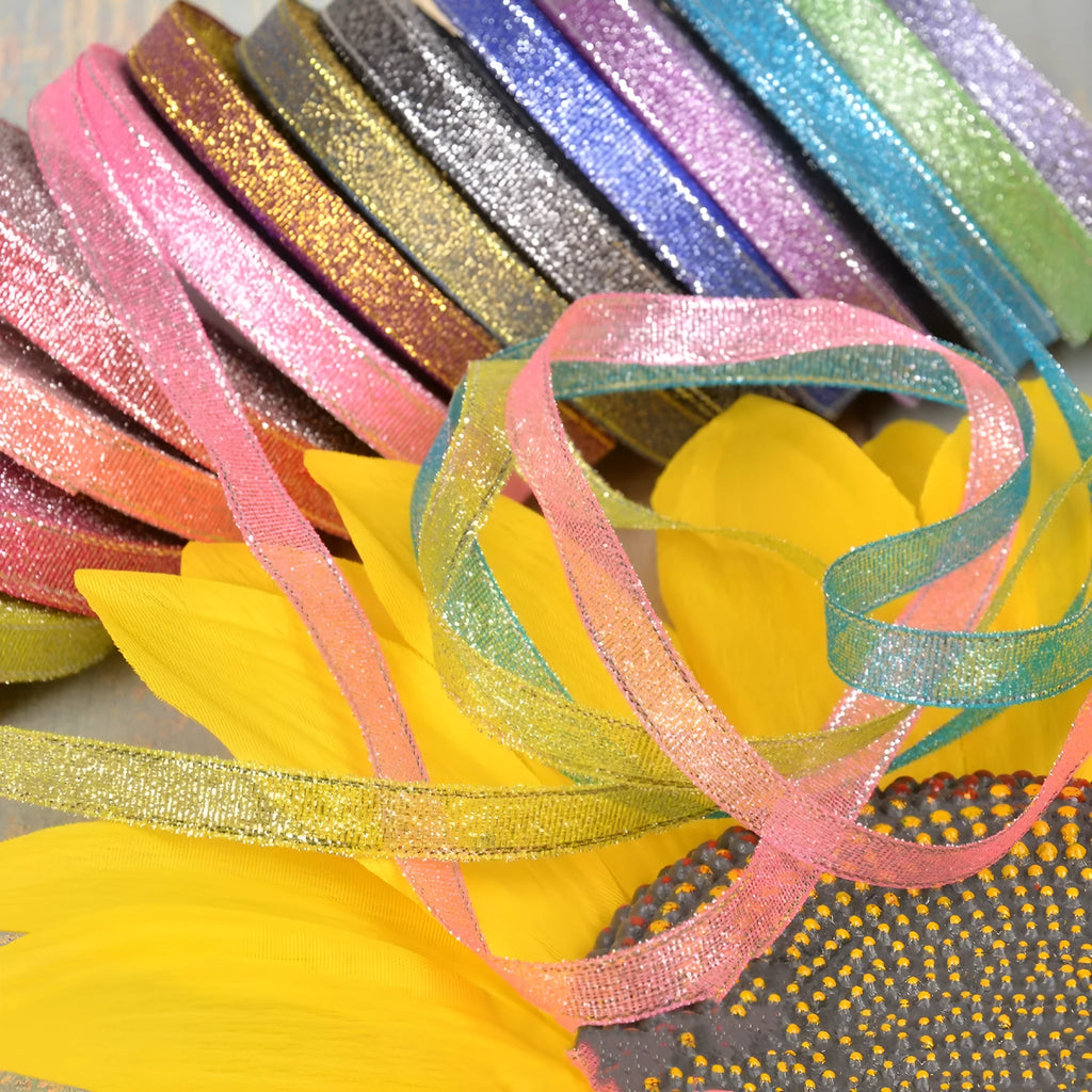 Polyester decorative ribbon reel 3 points width 25 yards length in metallic colour options