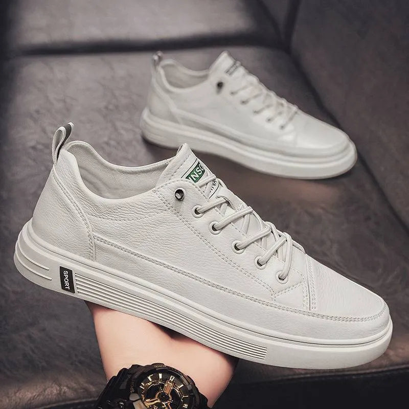 Men's casual white summer shoes with round toe and flat bottom low heel design