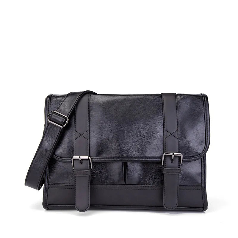 Black Korean-style men's commuter backpack with anti-theft function and PU construction