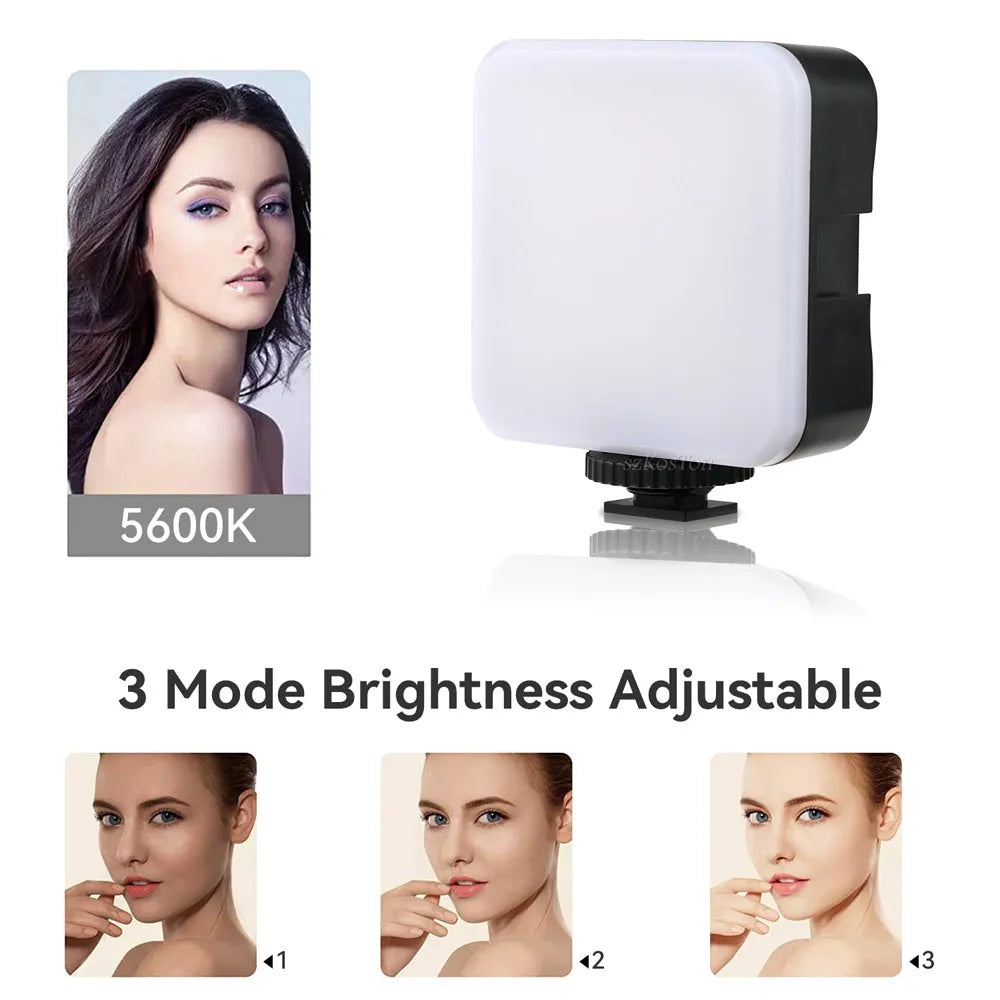 Square-shaped portable camera flash unit with adjustable head on mini tripod mount