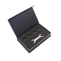 Bluetooth 5.0 automotive tyre pressure monitoring system with four black external sensors and installation tools