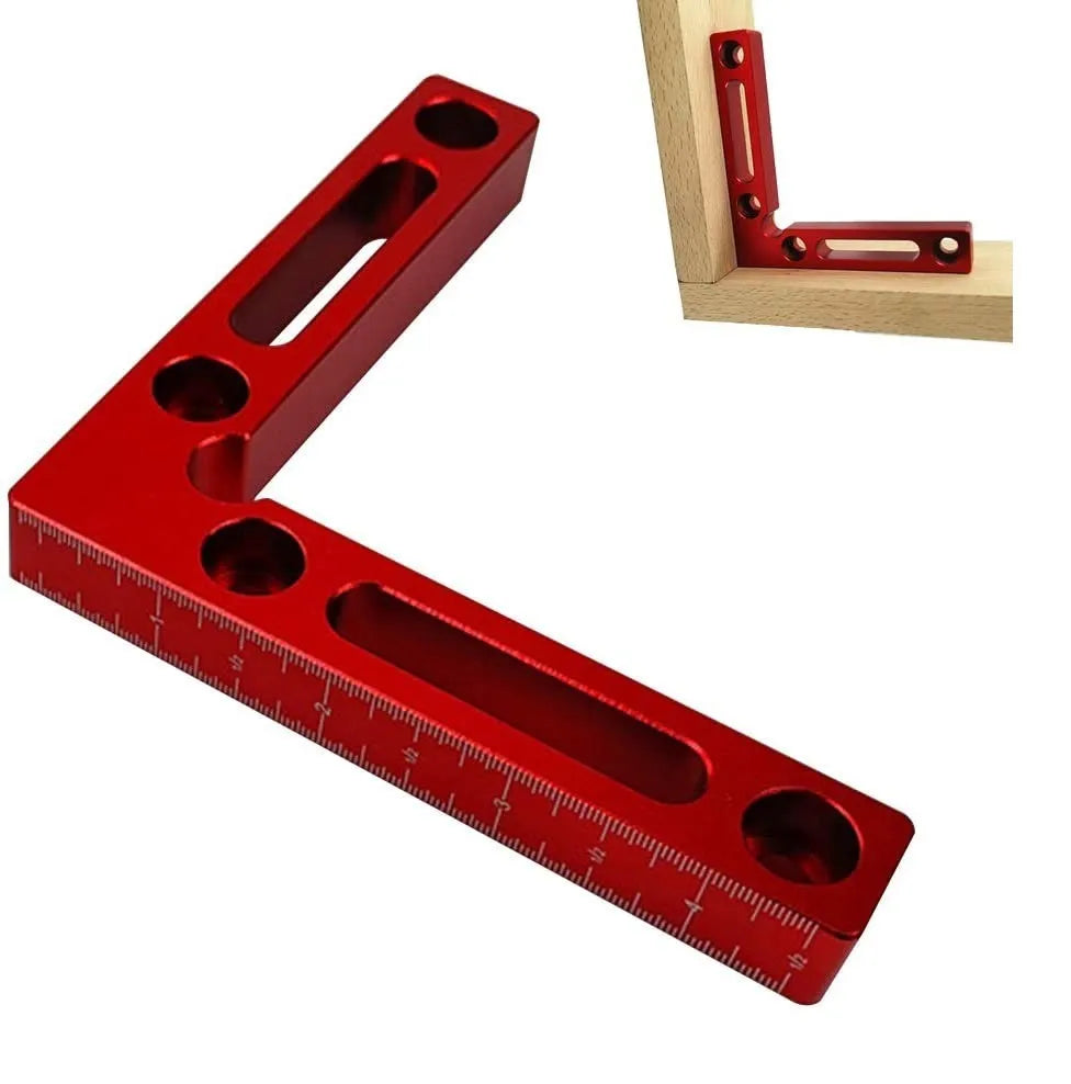 Aluminium right angle positioning block for woodworking with measuring scales