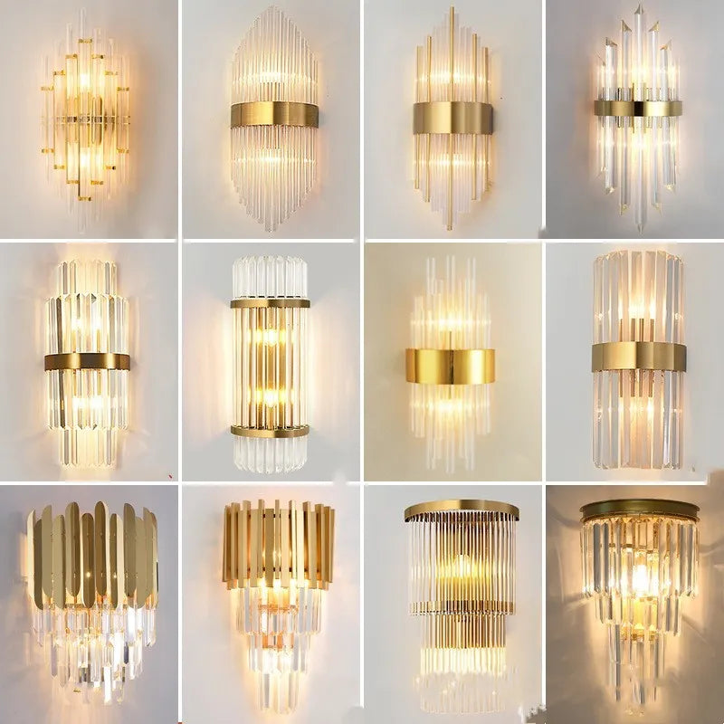 Modern crystal petal wall lamp in gold or black finish for contemporary living room