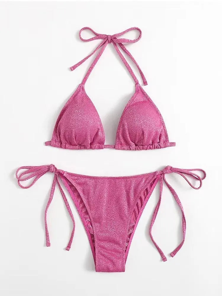 Women's fashion bikini split bandage swimsuit in polyester fabric