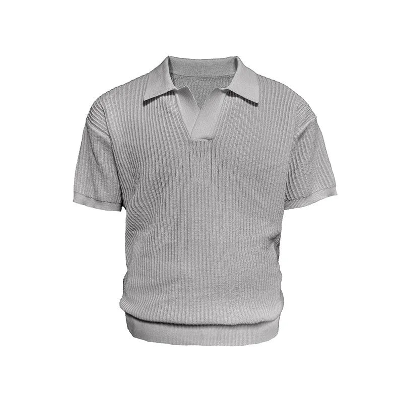 Men's summer polo shirt with striped collar in thin fabric available in creamy white, black and grey colours