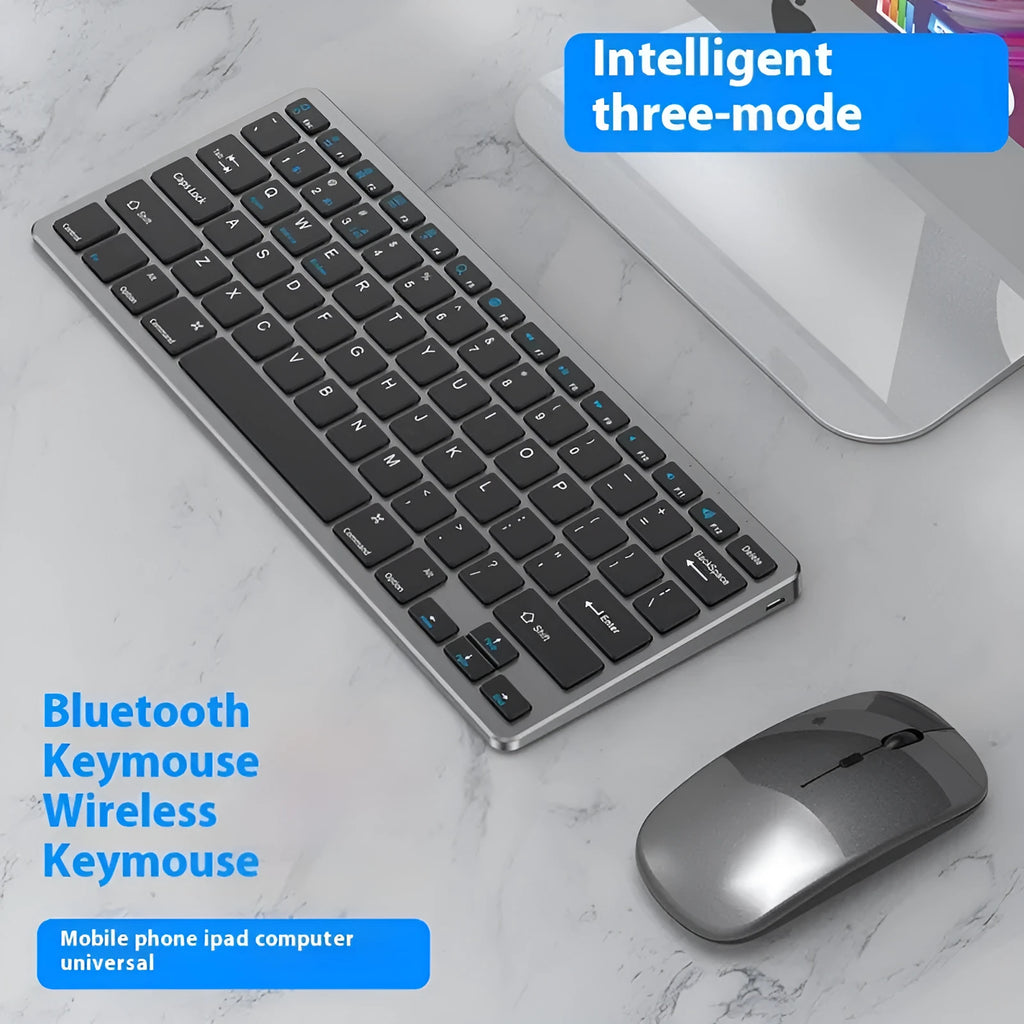 Ultra-thin wireless keyboard and mouse combo in black, gun colour, or silver with receiver and keyboard cover