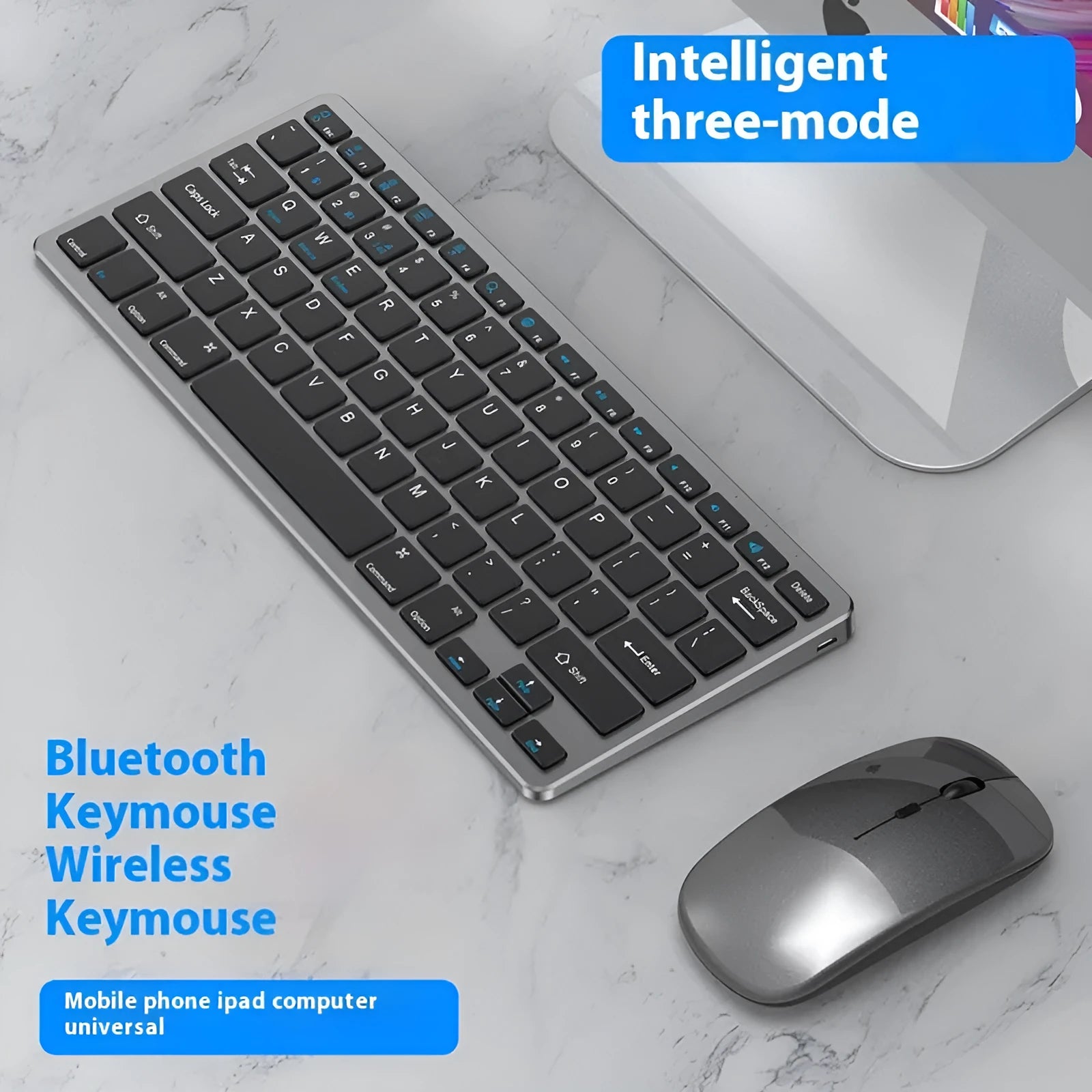 Ultra-thin wireless keyboard and mouse combo in black, gun colour, or silver with receiver and keyboard cover