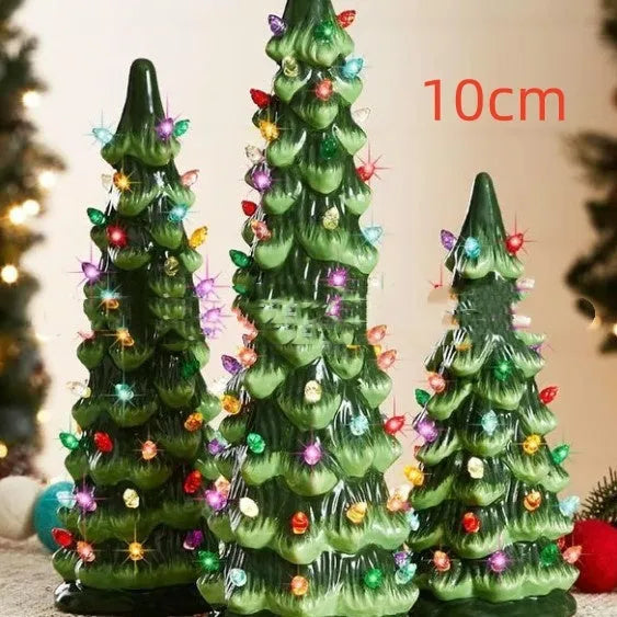 Set of three resin Christmas tree lamp decorations in European style with colour lighting