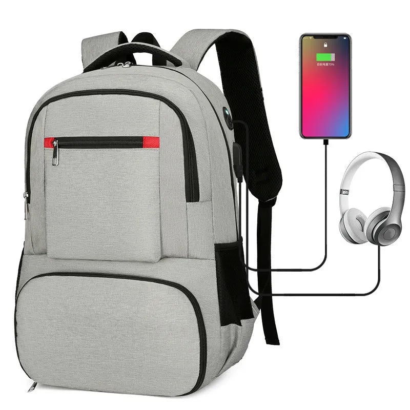 Light grey insulated Oxford cloth backpack with curved shoulder straps and dry-wet separation compartments