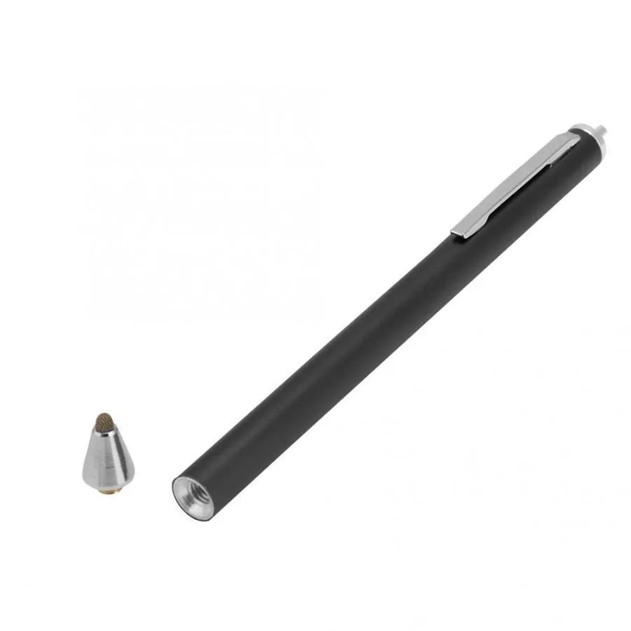 Fine-tip metal capacitive stylus for touch screens in black, silver, red, sky blue, gold, pink and grey.