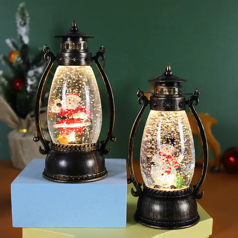 Crystal ball LED oil lamp Christmas decoration with snow globe effect showing detailed figurine scene