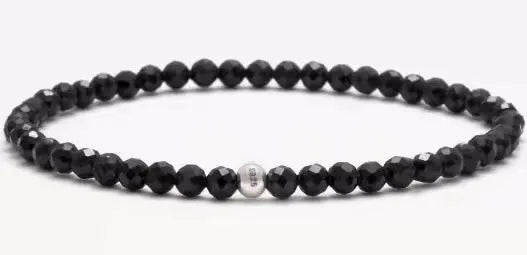 Unisex fine Obsidian Agate Blue San bracelet with electroplated finish and cut surface beads.