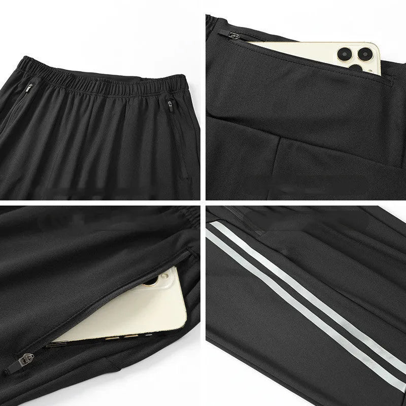 Men's black running trousers with mid waist design for athletic exercise