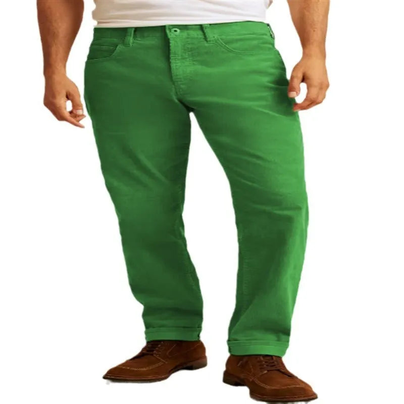 Corduroy loose casual straight-leg trousers in Army Green colour on a model