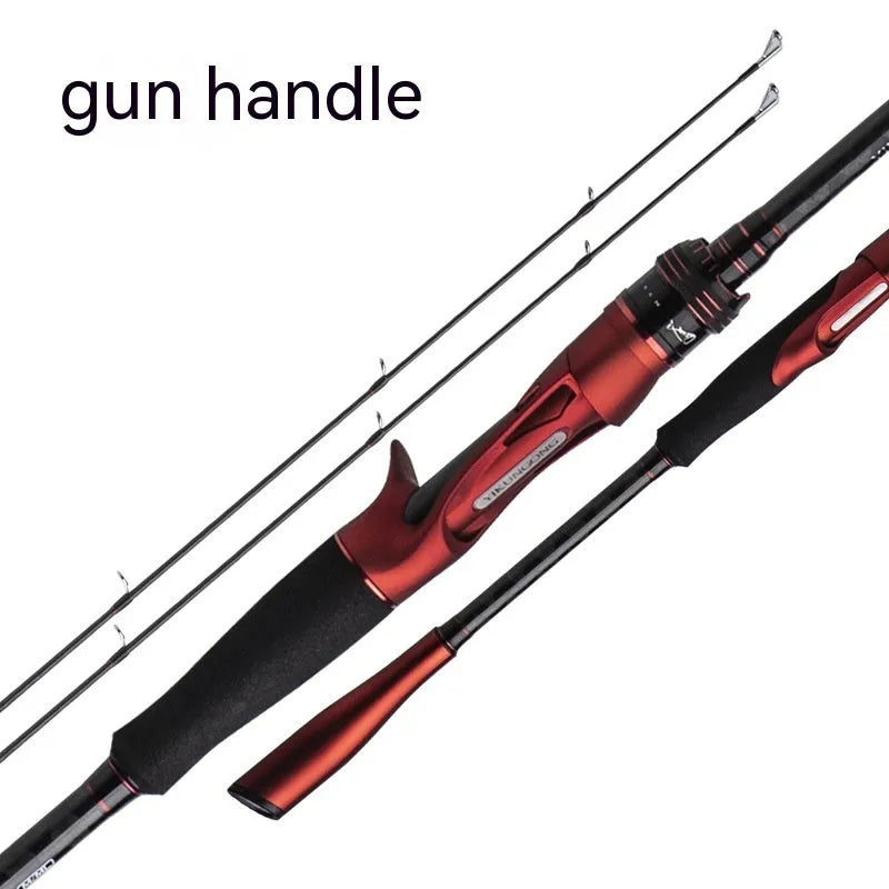Carbon fishing rod with choice of straight handle or pikestaff style for light lure fishing.
