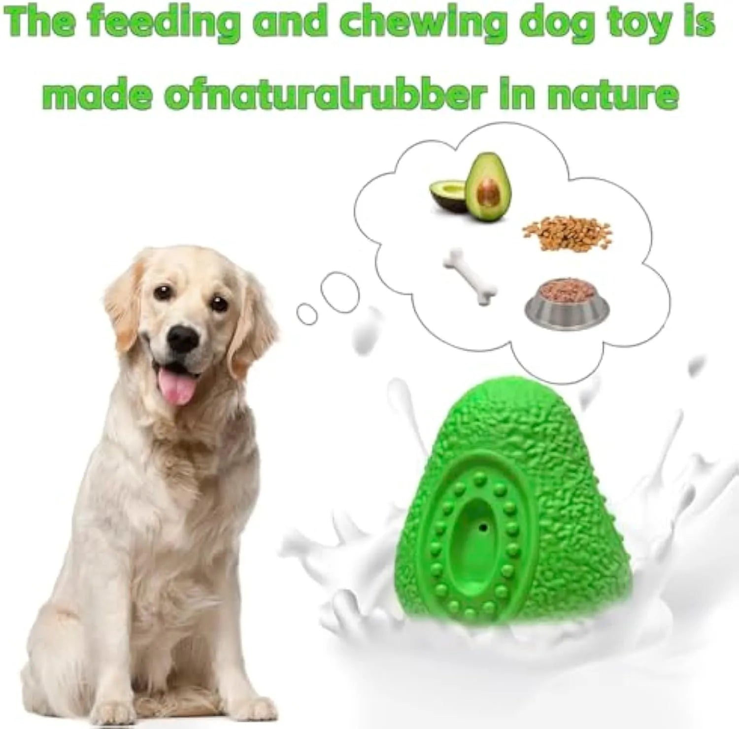 Green natural rubber dog chew toy with textured surface and hollow centre for aggressive chewers